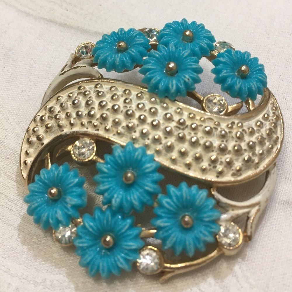 Vintage Enamel And Molded Celluloid Flower Set - Picture 6 of 8